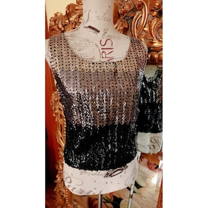 Vintage 50&#39;s Black Silver and Gold Sequin Back Zip Top
