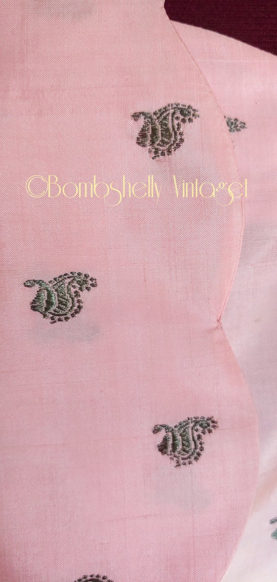 Vintage 50's Light Pink Paisley Silk Dress and Bo… - image 9