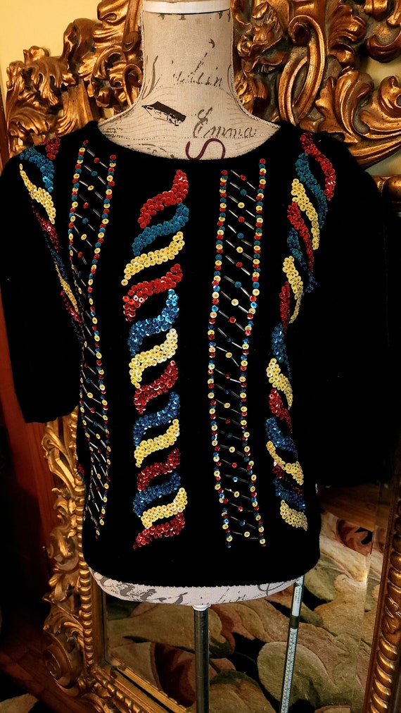 vintage 80's Diana Marco Black Angora Silk Sweater