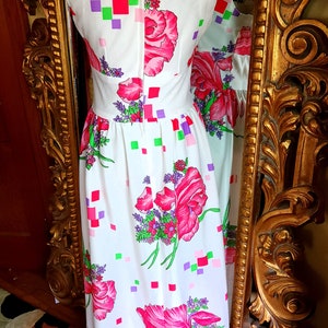 Vintage 60's White and Pink Floral Maxi Dress image 3