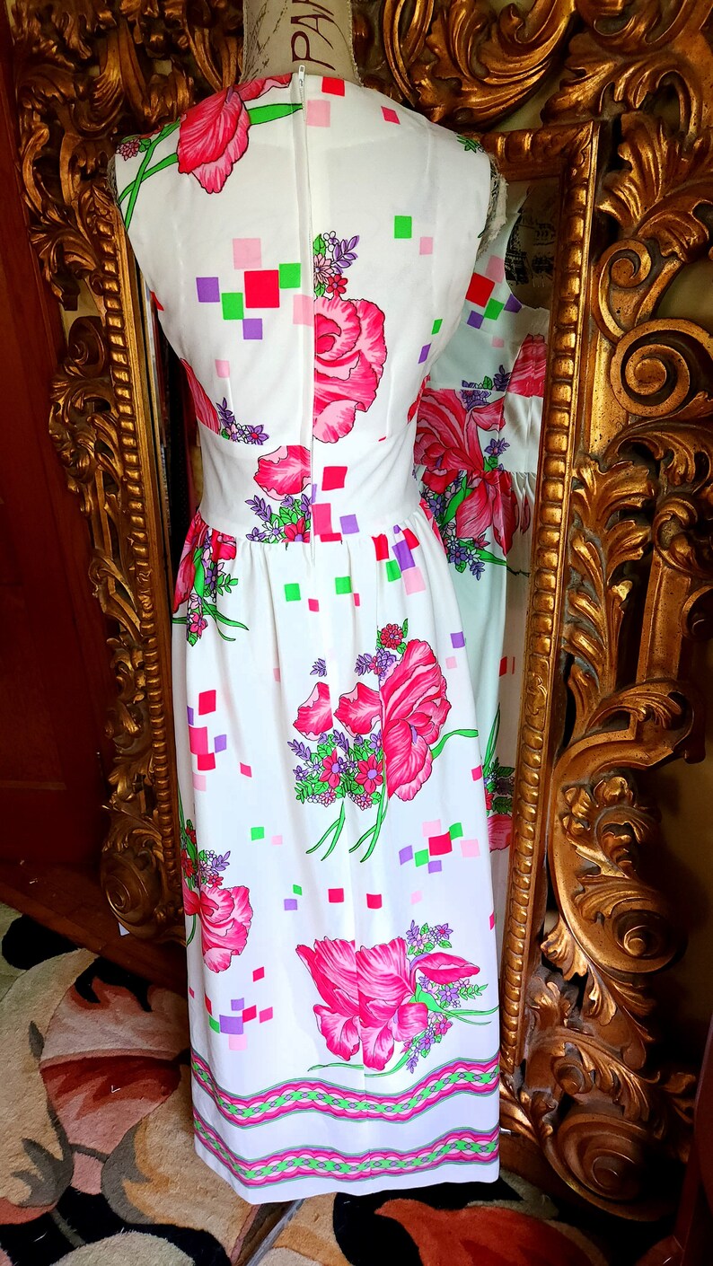 Vintage 60's White and Pink Floral Maxi Dress image 3