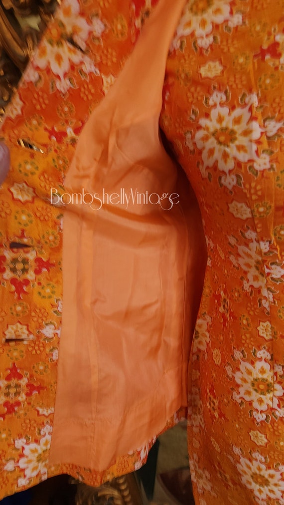 Vintage 60's Mod Orange Silk Nehru Dress and Jack… - image 9