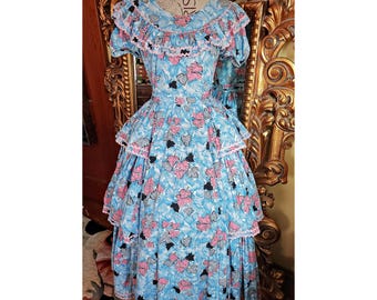 Vintage 40&#39;s Donnell&#39;s of Dennver Blue and Pink Barn Dance Square Dance Dress