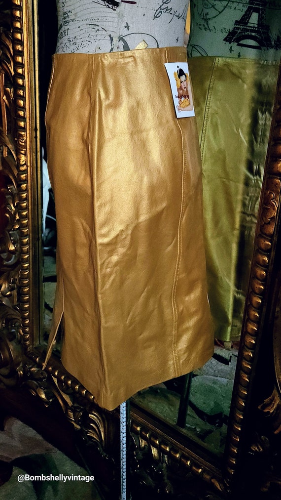 Vintage 80's Metallic Gold Leather Skirt - image 4