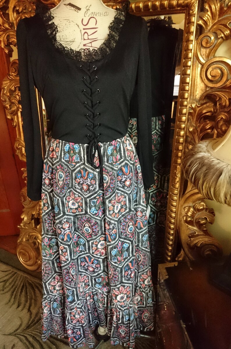 Vintage 1960's Corset Front Prairie Maxi Dress 