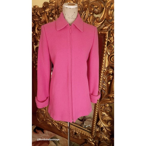 Vintage 90s Marvin Richards Pink Wool Coat, Zip Front Short Jacket