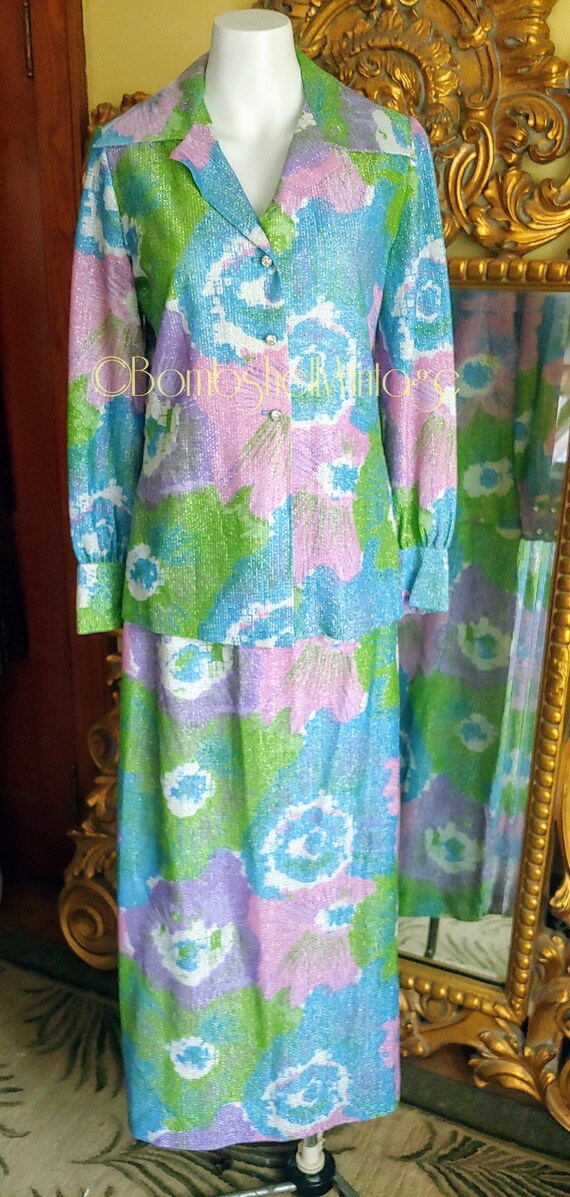Vintage Nelly De Grab Mod Floral Lurex 2 Piece Ski