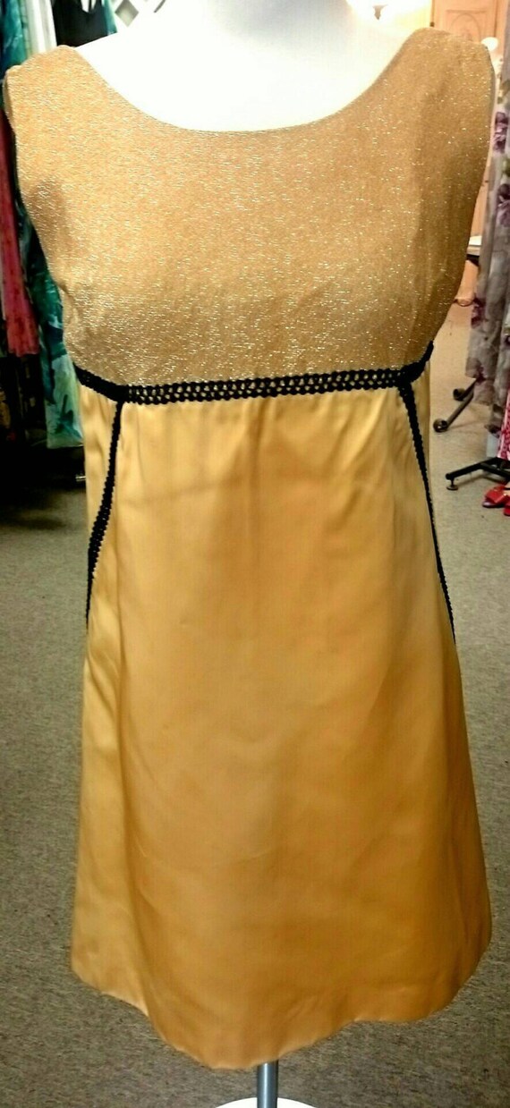 Vintage 1960's Gold Satin Dress with Sparkle Top!