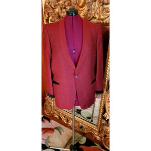 Vintage 50&#39;s Red Silk Tuxedo Dinner Jacket with Black Satin Trim