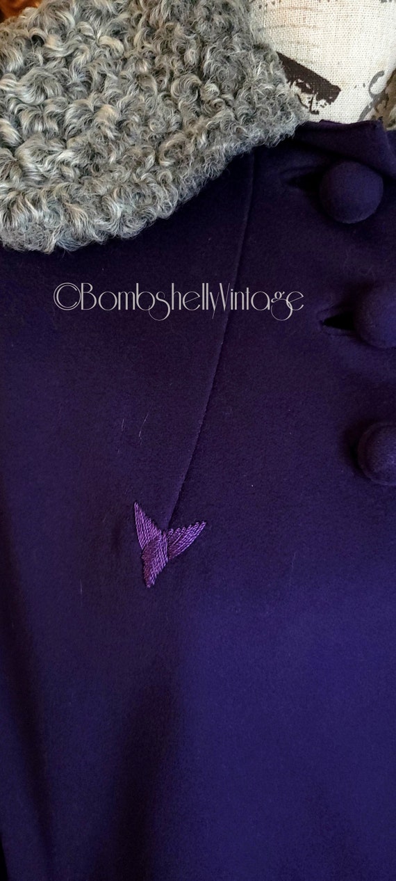 Vintage 40's Julliard Purple Wool Swing Coat with… - image 5