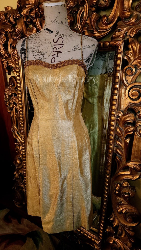 Vintage 50's Gold Lamé Bombshell Wiggle Dress