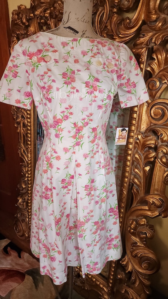 Vintage 60's Pink Cornflower Cotton Day Dress