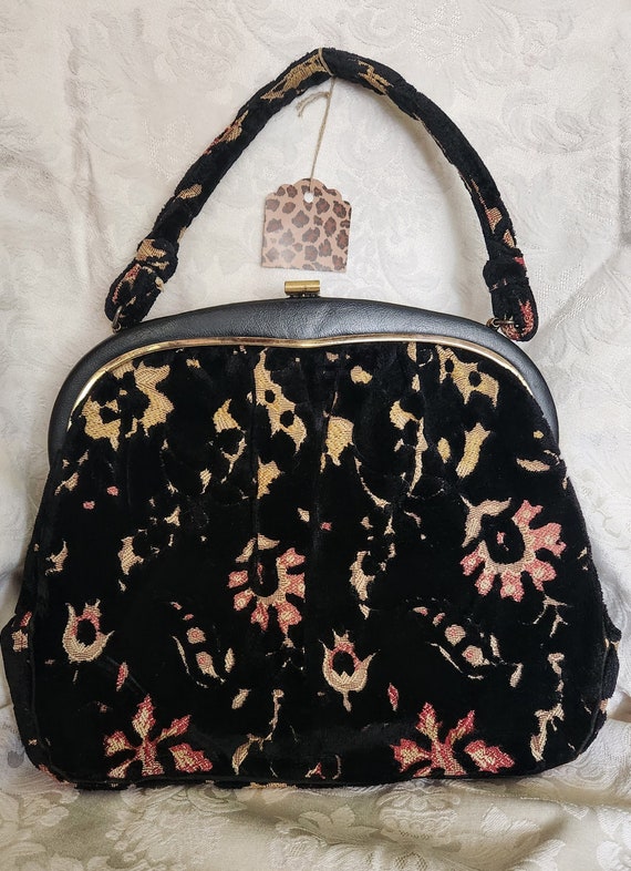 Vintage 50's Black Chenille Large Handbag