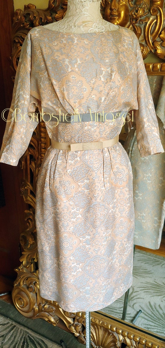 Vintage 50's Mr. Mort Peach and Gray Wiggle Dress
