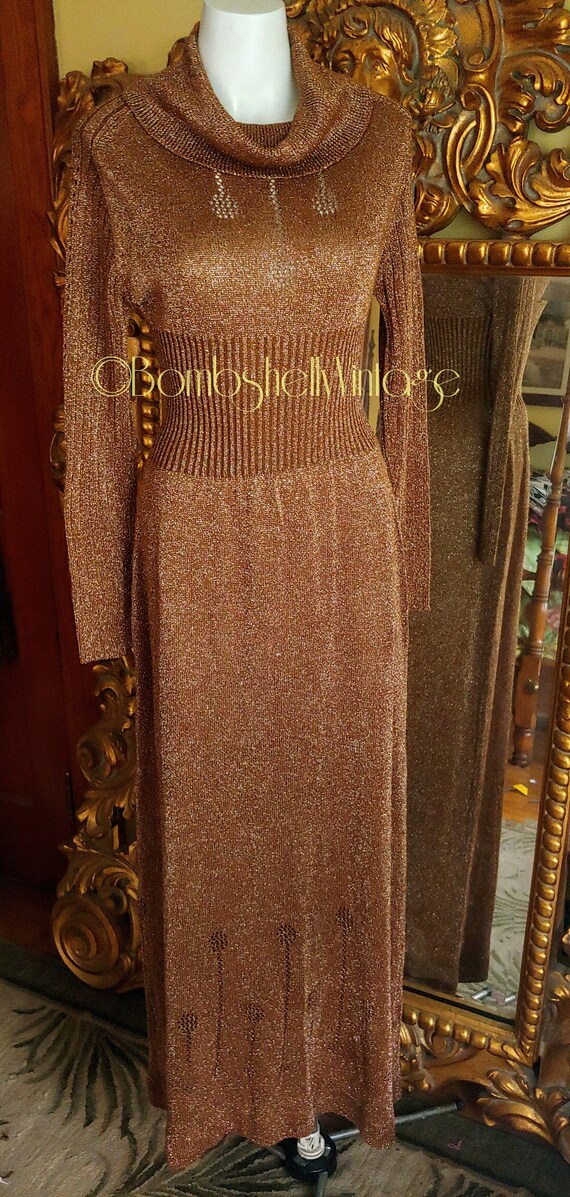 Vintage 70's Wenjilli Glitter Bronze Lurex Cowl Ne
