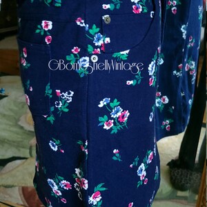 Vintage 80's Heartstrings Floral Denim Skirt Suit with Corduroy Strim image 7