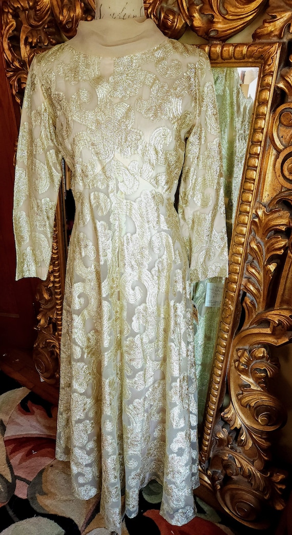 Vintage 60's Gold Metallic Sheer Brocade Gown with