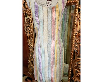 Vintage 60&#39;s Rainbow Sequin Stripe Sheath Dress