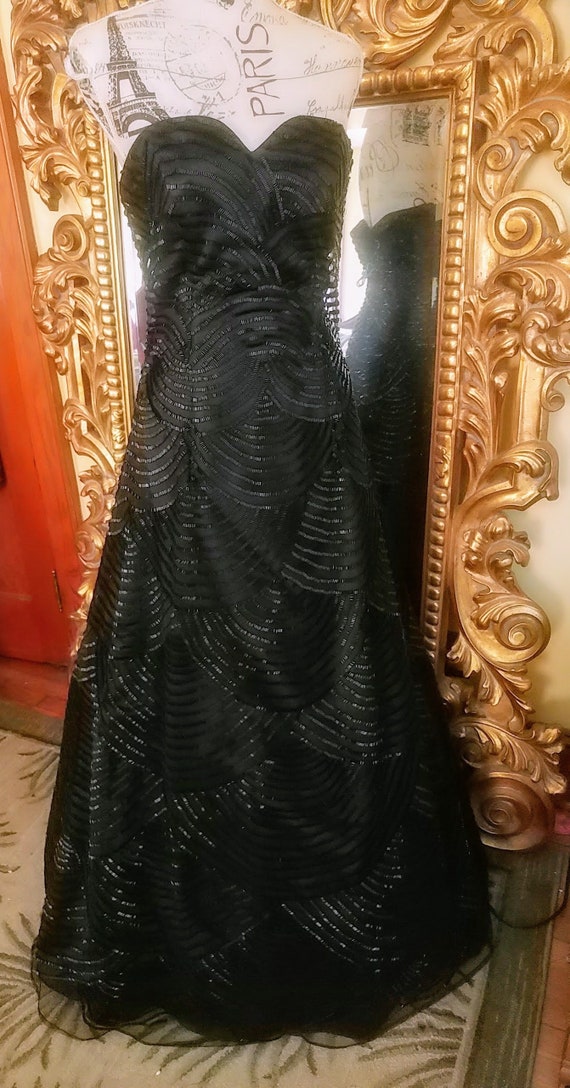 Vintage 80's Panoply Stunning StraplessBlack Beade