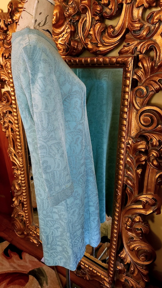 Vintage 60's Metallic Aqua Blue Knit Dress - image 4