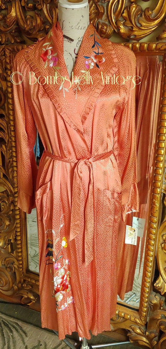 Vintage 40's Moon Swallow Asian Cinnamon Satin Emb