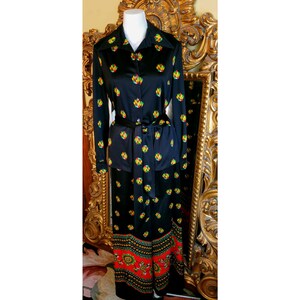 Vintage 70&#39;s Mr. Dino Black Floral Mod Palazzo Pants Suit