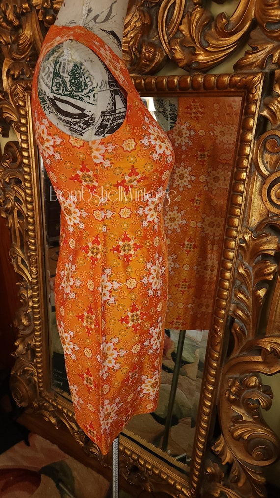 Vintage 60's Mod Orange Silk Nehru Dress and Jack… - image 6