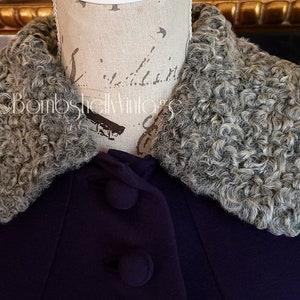 Vintage 40's Julliard Purple Wool Swing Coat with Gray Persian Lamb Collar image 8
