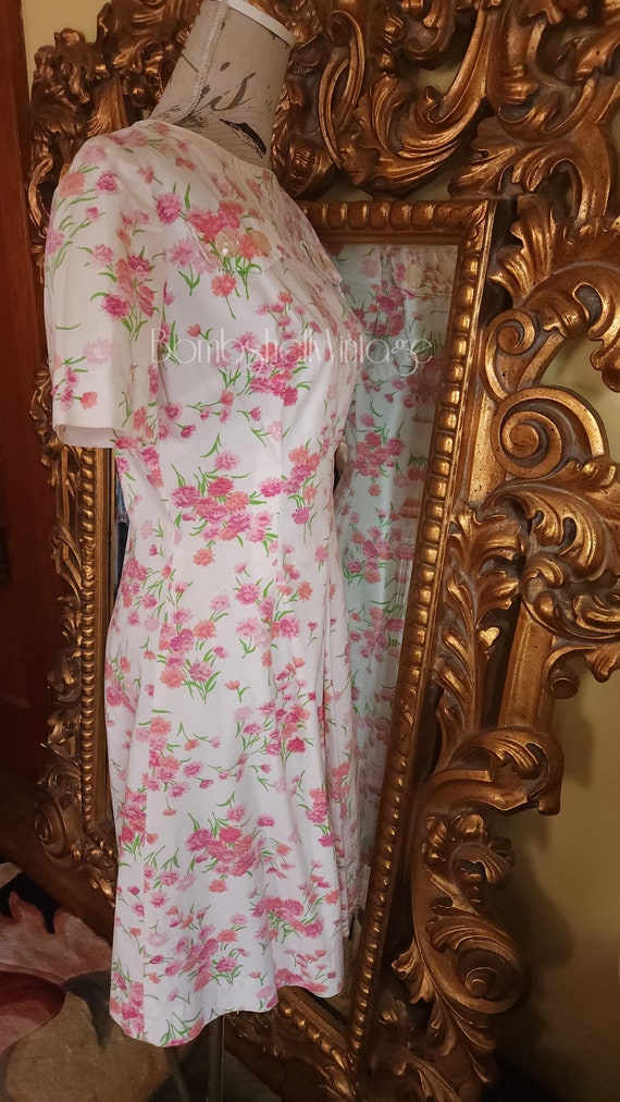 Vintage 60's Pink Cornflower Cotton Day Dress - image 4