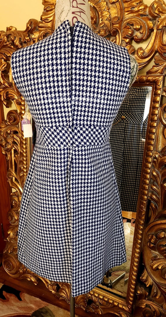 Vintage 60's Navy Blue Houndstooth Sheath Dress w… - image 3
