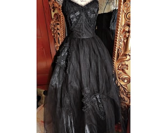 Vintage 80's Gunne Sax Jessica Mcclintock Black and White Satin