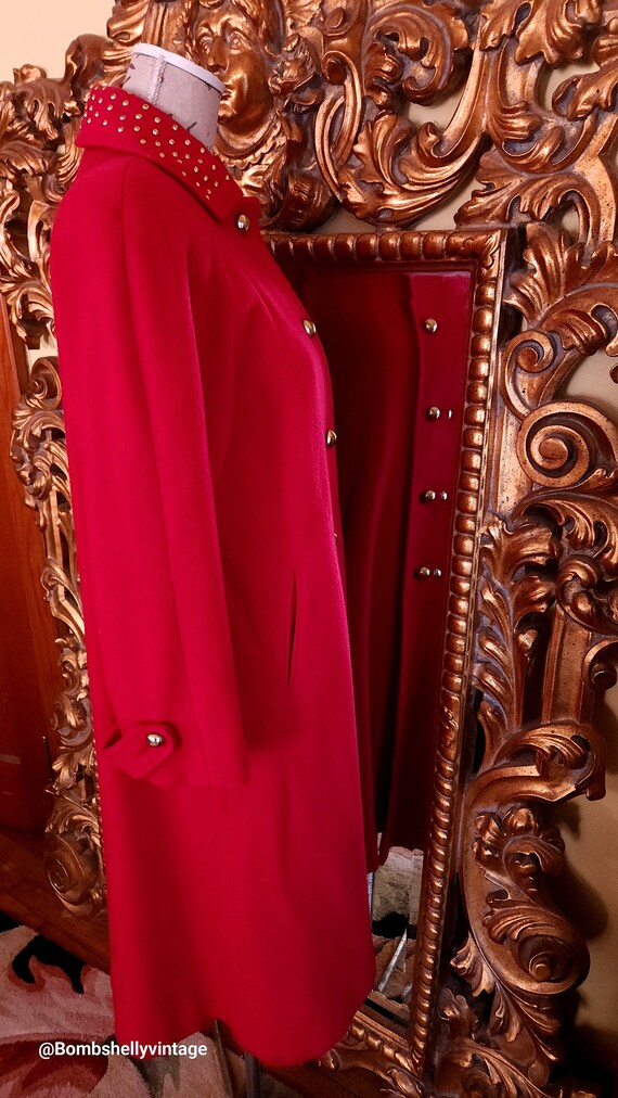 Vintage 80's Braefair Red Wool Coat with Gold Stu… - image 5