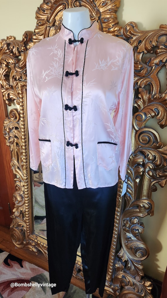 Vintage 50's Pink & Black Asian Inspired Pajamas