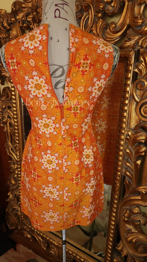 Vintage 60's Mod Orange Silk Nehru Dress and Jack… - image 7