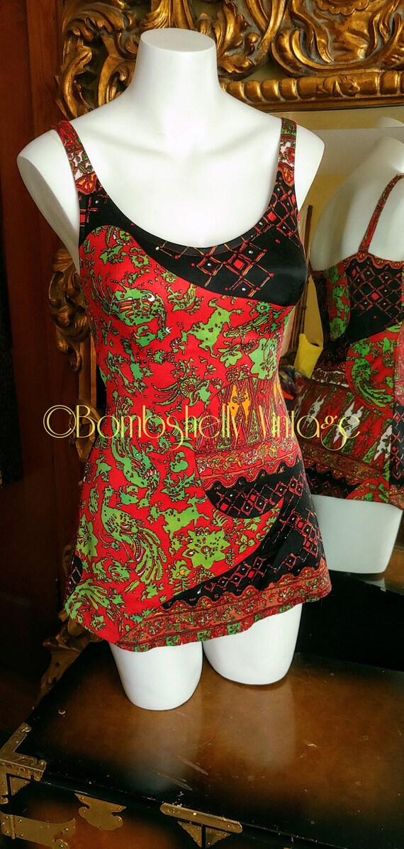 Vintage 60's Rose Marie Reid Skirted Tiki Bathing