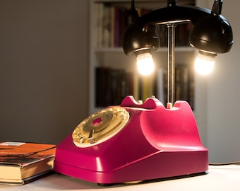 "BLACK PURPLE" lamp, Table lamp, Telephone lamp, Table lamp, Deep Purple, Old telephone, Lamp, SIP telephone, Rotary Phone