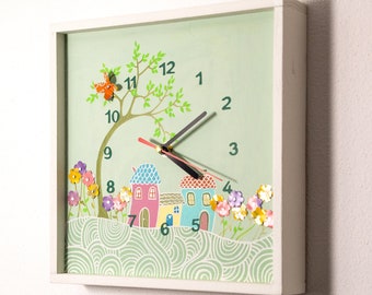 "BUTTERFLY" clock, Bedroom, Children, Kids, Wall clock, Wall clock, Butterfly, Flowers, Countryside, Children's room