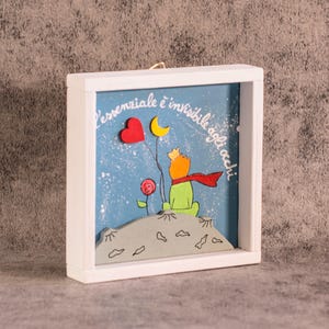 Painting &quot; LITTLE PRINCE &quot;, Rose, Poetry, Poetry, Home, Tiny frame, Friendship, Heart, Love, Moon, Antoine de Saint-Exupéry, Happiness