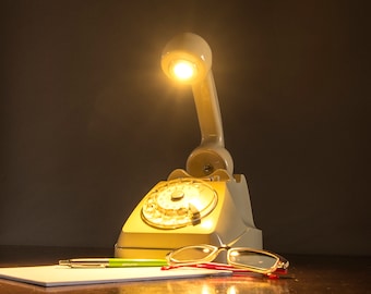 &quot;OLD WHITE&quot; Lamp, Table lamp, Telephone lamp, Table lamp, Old telephone, Lamp, Library lamp, Rotary Phone, Office lamp