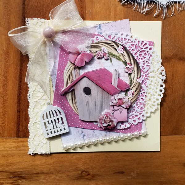 carte  shabby chic, faite main, 3D, carte en français, cartes anniversaire femme , bonne fête des mères