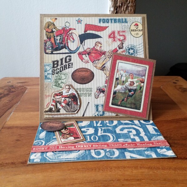 Carte anniversaire homme, carte de fête,  carte faite main,  3D, carte chevalet,carte sur le,sport rugby, papier grafic45