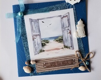 Carte d’anniversaire, carte de vœux, carte de fête,faite main,3D, au bord de la mer, carte toutes occasions