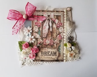 Carte de fête des mères,  anniversaire, carte faite main, 3D, carte en français, carte shabby chic