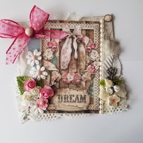 Carte de fête des mères,  anniversaire, carte faite main, 3D, carte en français, carte shabby chic