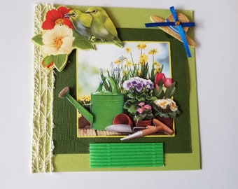 Carte anniversaire, fête, faite main,3D, carte toutes occasions, carte pour jardinier