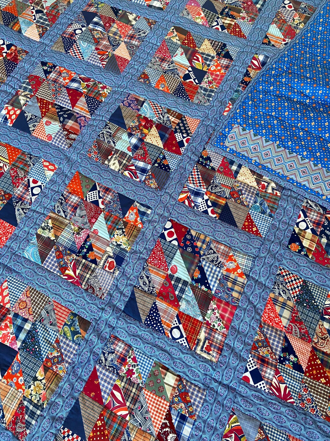 Russian handmade quilt in blue 210 х180 Etsy