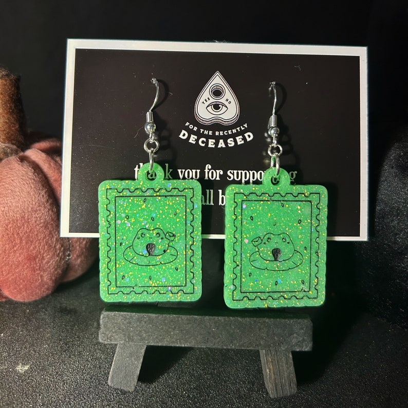 Cute Frog Glow in the Dark Glitter Earrings zdjęcie 4