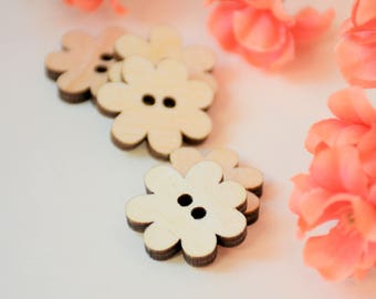 7/8" Wood Buttons, Flower Shaped Buttons, Flower Buttons, Wood Flower Buttons, Lasercut Buttons, Decorative Buttons, Natural Accent Buttons