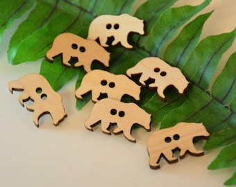 1" x 0.5" Wood Buttons,  Bear Shaped Buttons, Animal Buttons, Wooden Bear Buttons, Laser Cut Buttons, Decorative Buttons, Natural Buttons