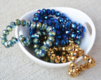 16" Full Strand, Electroplated Glass Beads, Multi-Colored Glass Beads, Electroplated Beads, Faceted Glass Beads, Electroplated Faceted Beads